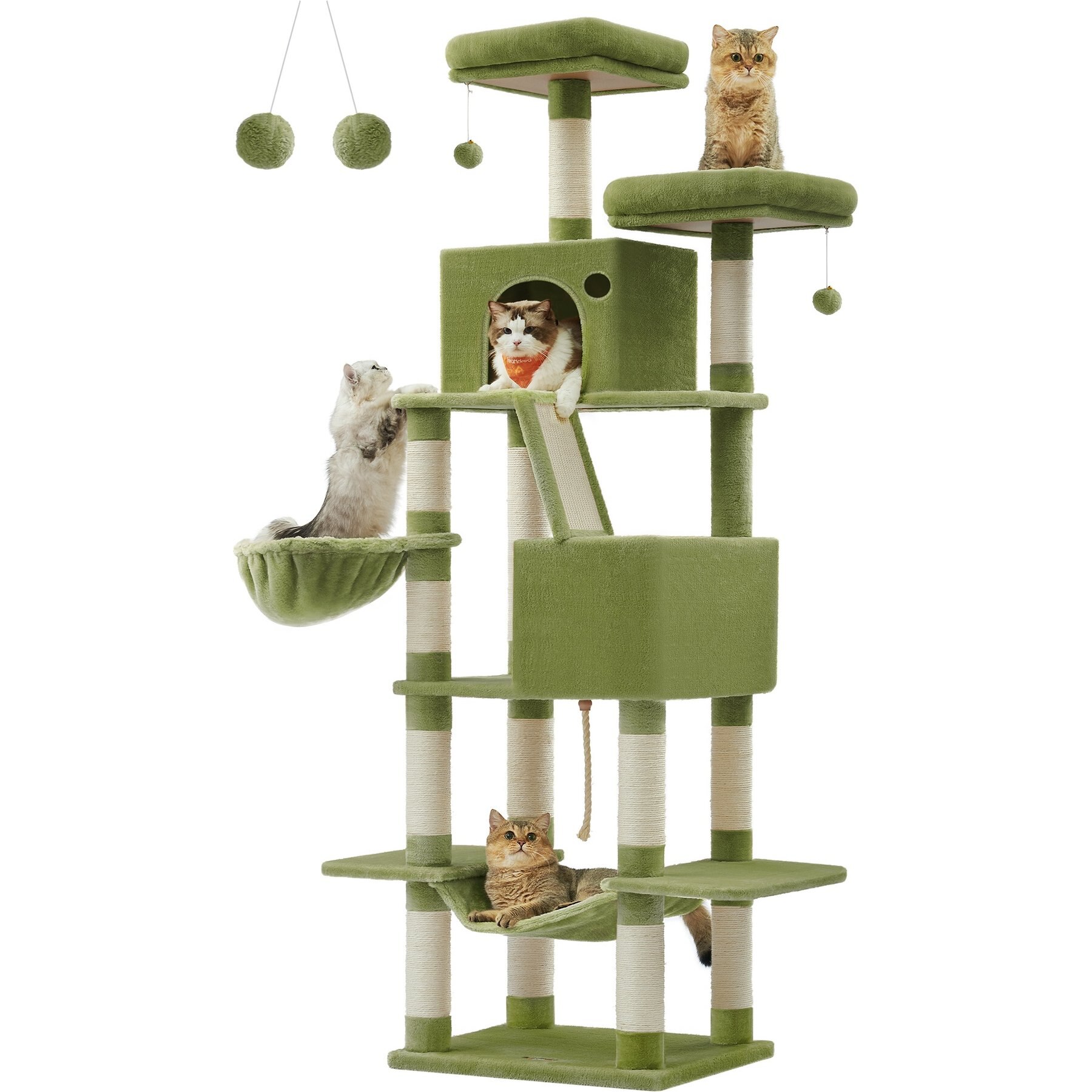 FEANDREA Tall Plush Cat Tree & Condo, 81.1-in, Green