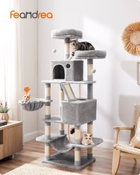 FEANDREA 66.1-in Plush Cat Tree, Light Gray