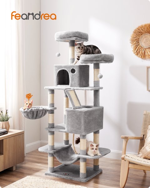 Show full view: FEANDREA 66.1-in Plush Cat Tree, Light Gray slide 1 of 8