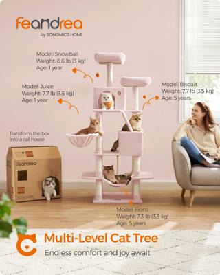 Show full view: FEANDREA 66.1-in Plush Cat Tree, Jelly Pink slide 3 of 9