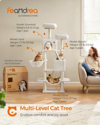 Show full view: FEANDREA 66.1-in Plush Cat Tree, Cream White slide 2 of 8