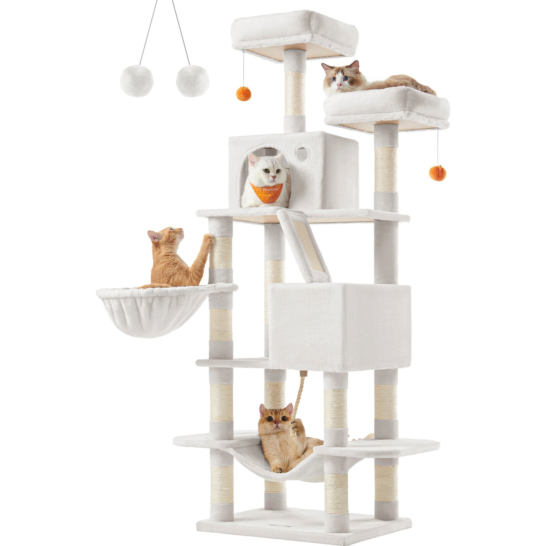 FEANDREA Tall Plush Cat Tree & Condo, 66.1-in, Cream White