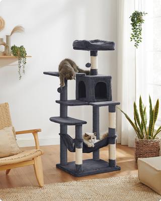 Show full view: FEANDREA Multi-Level 56.3-in Plush Cat Tree & Condo, Smoky Gray slide 4 of 8
