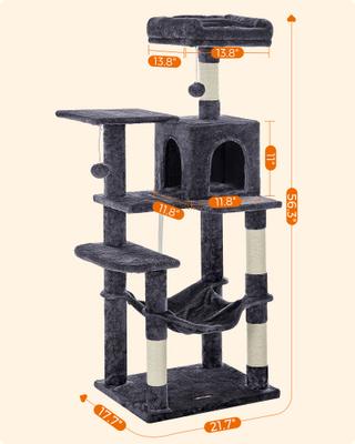 Show full view: FEANDREA Multi-Level 56.3-in Plush Cat Tree & Condo, Smoky Gray slide 2 of 8