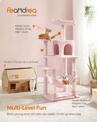 FEANDREA Plush Cat Tree & Condo, 56.3-in, Jelly Pink