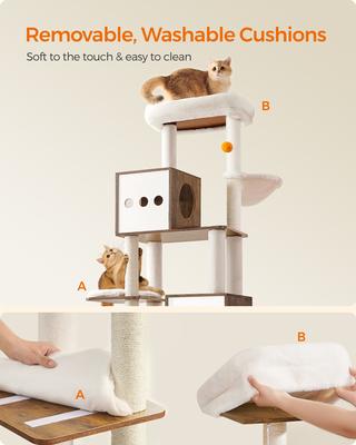 Show full view: FEANDREA Modern 72.8-in 2-in-1 Plush Cat Tree & Condo with Litter Box Enclosure, White slide 4 of 5