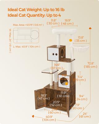 Show full view: FEANDREA Modern 72.8-in 2-in-1 Plush Cat Tree & Condo with Litter Box Enclosure, White slide 2 of 5