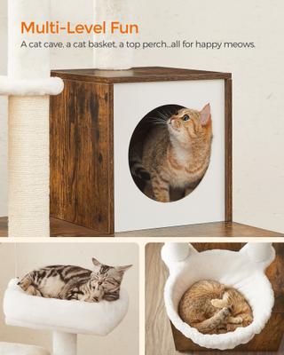 Show full view: FEANDREA Modern 54.3-in 2-in-1 Plush Cat Tree & Condo with Litter Box Enclosure, Rustic Brown slide 4 of 7