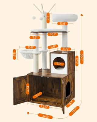 Show full view: FEANDREA Modern 54.3-in 2-in-1 Plush Cat Tree & Condo with Litter Box Enclosure, Rustic Brown slide 3 of 7