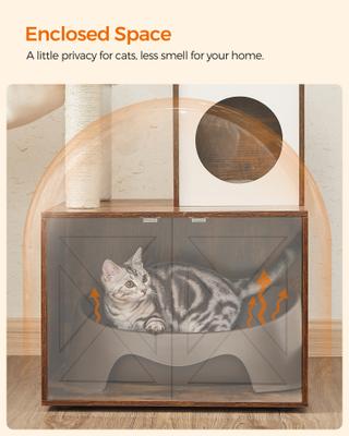 Show full view: FEANDREA Modern 54.3-in 2-in-1 Plush Cat Tree & Condo with Litter Box Enclosure, Rustic Brown slide 2 of 7