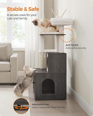 Show full view: FEANDREA Modern 54.3-in 2-in-1 Plush Cat Tree & Condo with Litter Box Enclosure, Misty Gray slide 8 of 9