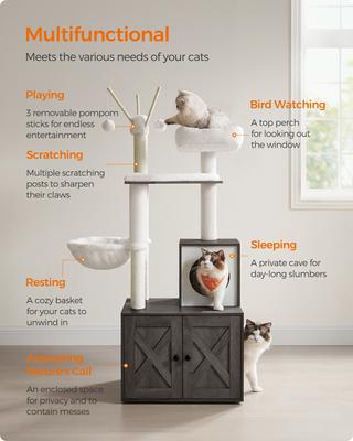 Show full view: FEANDREA Modern 54.3-in 2-in-1 Plush Cat Tree & Condo with Litter Box Enclosure, Misty Gray slide 4 of 9