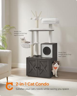 Show full view: FEANDREA Modern 54.3-in 2-in-1 Plush Cat Tree & Condo with Litter Box Enclosure, Misty Gray slide 3 of 9