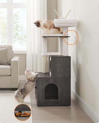 Show full view: FEANDREA Modern 54.3-in 2-in-1 Plush Cat Tree & Condo with Litter Box Enclosure, Misty Gray slide 2 of 9
