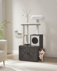 FEANDREA Modern 54.3-in 2-in-1 Plush Cat Tree & Condo with Litter Box Enclosure, Misty Gray