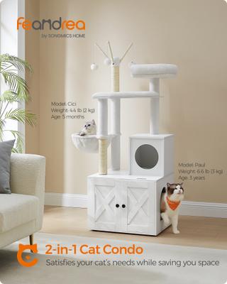 Show full view: FEANDREA Modern 54.3-in 2-in-1 Plush Cat Tree & Condo with Litter Box Enclosure, Cloud White slide 9 of 10