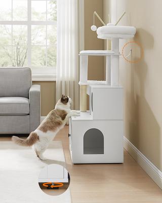 Show full view: FEANDREA Modern 54.3-in 2-in-1 Plush Cat Tree & Condo with Litter Box Enclosure, Cloud White slide 8 of 10
