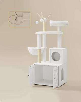 Show full view: FEANDREA Modern 54.3-in 2-in-1 Plush Cat Tree & Condo with Litter Box Enclosure, Cloud White slide 7 of 10