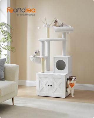 Show full view: FEANDREA Modern 54.3-in 2-in-1 Plush Cat Tree & Condo with Litter Box Enclosure, Cloud White slide 3 of 10