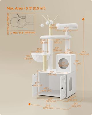 Show full view: FEANDREA Modern 54.3-in 2-in-1 Plush Cat Tree & Condo with Litter Box Enclosure, Cloud White slide 1 of 10