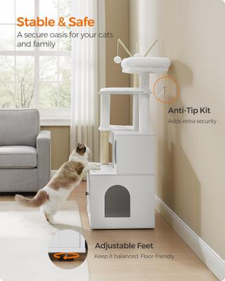 Show full view: FEANDREA Modern 54.3-in 2-in-1 Plush Cat Tree & Condo with Litter Box Enclosure, Cloud White slide 2 of 10