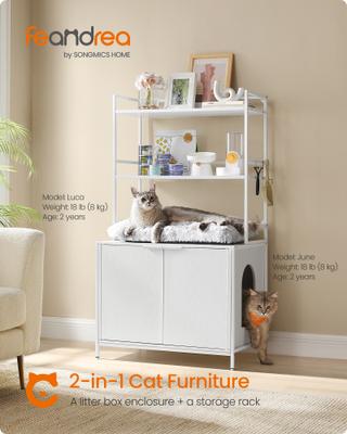 Show full view: FEANDREA Furniture Style Cat Litter Box Enclosure with Storage Shelves, Snow White, 52.1-in slide 7 of 8