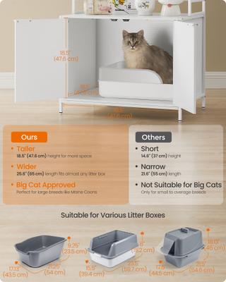 Show full view: FEANDREA Furniture Style Cat Litter Box Enclosure with Storage Shelves, Snow White, 52.1-in slide 3 of 8