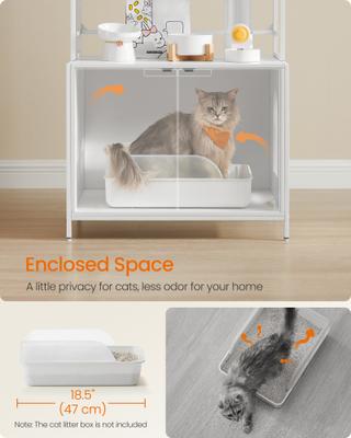 Show full view: FEANDREA Furniture Style Cat Litter Box Enclosure with Storage Shelves, Snow White, 52.1-in slide 4 of 8
