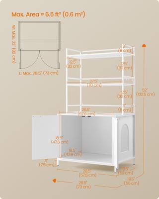 Show full view: FEANDREA Furniture Style Cat Litter Box Enclosure with Storage Shelves, Snow White, 52.1-in slide 5 of 8
