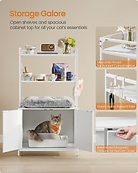 FEANDREA Furniture Style Cat Litter Box Enclosure with Storage Shelves, Snow White, 52.1-in