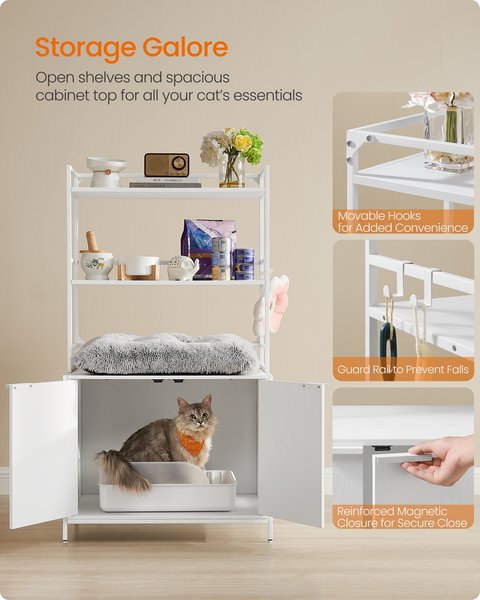 FEANDREA Furniture Style Cat Litter Box Enclosure with Storage Shelves, Snow White, 52.1-in