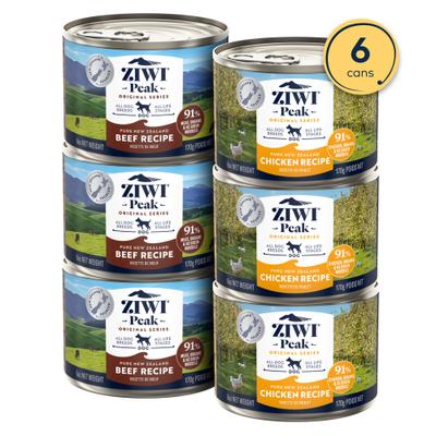 Show full view: ZIWI Peak Variety Pack Adult Grain-Free Beef, Chicken Pate Canned Food, 6-oz can, case of 6 + Variety Pack Adult Grain-Free Beef, Chicken, Lamb, Mackerel & Lamb, Tripe & Lamb, Venison Pate Canned Dog Food, 6-oz can, case of 6 slide 2 of 9