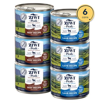Show full view: ZIWI Peak Variety Pack Adult Grain-Free Beef, Lamb Pate Canned Food, 6-oz can, case of 6 + Variety Pack Adult Grain-Free Beef, Chicken Pate Canned Dog Food, 6-oz can, case of 6 slide 2 of 9