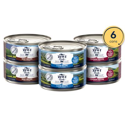 Show full view: ZIWI Peak Venison, Chicken, Lamb Variety Pack Grain-Free Pate Canned Food, 3-oz can, case of 6 + Zenison, Beef, Lamb Variety Pack Grain-Free Pate Canned Cat Food, 3-oz can, case of 6 slide 6 of 9