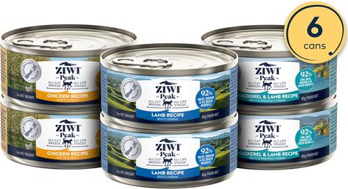 Show full view: ZIWI Peak Chicken, Mackerel & Lamb, Lamb Variety Pack Grain-Free Pate Canned Food, 3-oz can, case of 6 + Venison, Beef, Lamb Variety Pack Grain-Free Pate Canned Cat Food, 3-oz can, case of 6 slide 2 of 9