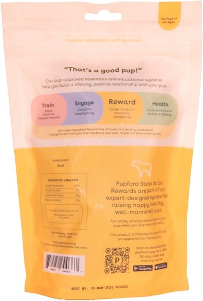 Pupford Steak Strips Beef Limited Ingredient Jerky Dog Treats, 2.5-oz bag