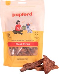 Pupford Steak Strips Beef Limited Ingredient Jerky Dog Treats, 2.5-oz bag