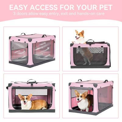 Show full view: Petsfit Soft Sided 3-Door Collapsible Dog Crate, Pink, Medium slide 5 of 12