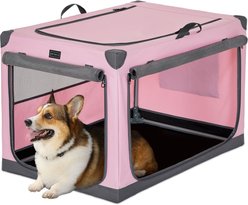 Petsfit Soft Sided 3-Door Collapsible Dog Crate, Pink, Medium