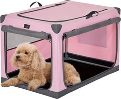 Petsfit Soft Sided 3-Door Collapsible Dog Crate, Pink, Small