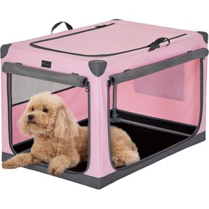 Petsfit Soft Sided 3-Door Collapsible Dog Crate, Pink, Small