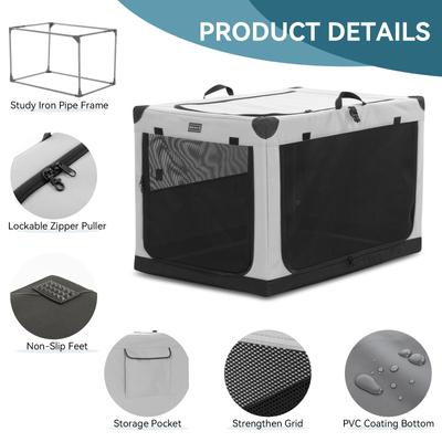 Show full view: Petsfit Soft Sided 3-Door Collapsible Dog Crate, Grey, Medium slide 5 of 13