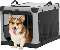 Petsfit Soft Sided 3-Door Collapsible Dog Crate, Grey, Medium