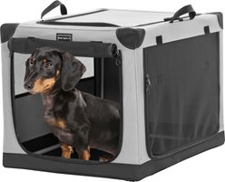 Petsfit Soft Sided 3-Door Collapsible Dog Crate, Grey, Small