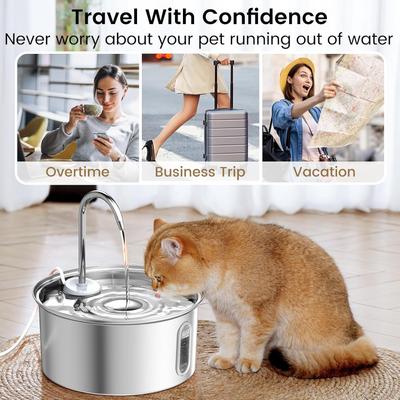 Show full view: Petlipo Stainless Steel Cat Water Fountain with Water Level Window, 3.2-l slide 9 of 10