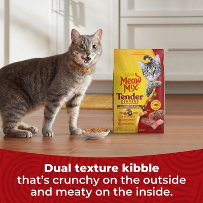Show full view: Meow Mix Tender Centers Basted Bites Beef & Salmon Flavors Dry Cat Food, 3-lb bag slide 6 of 10