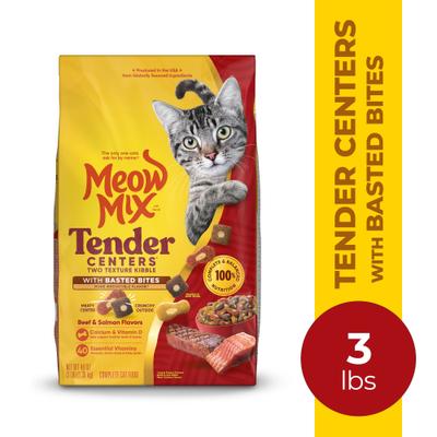 Show full view: Meow Mix Tender Centers Basted Bites Beef & Salmon Flavors Dry Cat Food, 3-lb bag slide 3 of 10