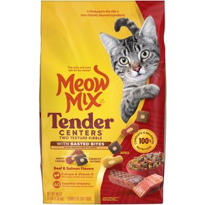 Meow Mix Tender Centers Basted Bites Beef & Salmon Flavors Dry Cat Food, 3-lb bag