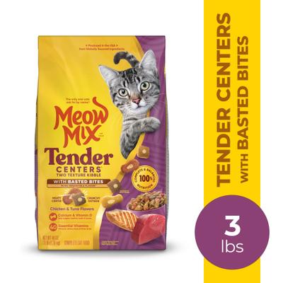 Show full view: Meow Mix Tender Centers Basted Bites Chicken & Tuna Flavor Dry Cat Food, 3-lb bag slide 3 of 11