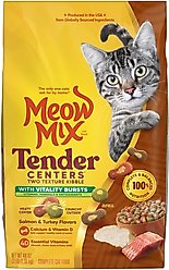 Meow Mix Tender Centers Salmon & Turkey Dry Cat Food, 3-lb bag